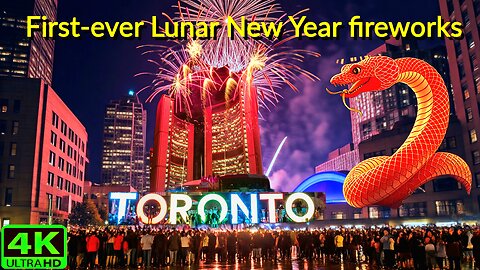 【4K】Toronto Saturday Night Lunar New Year fireworks & Celebration Canada 🇨🇦