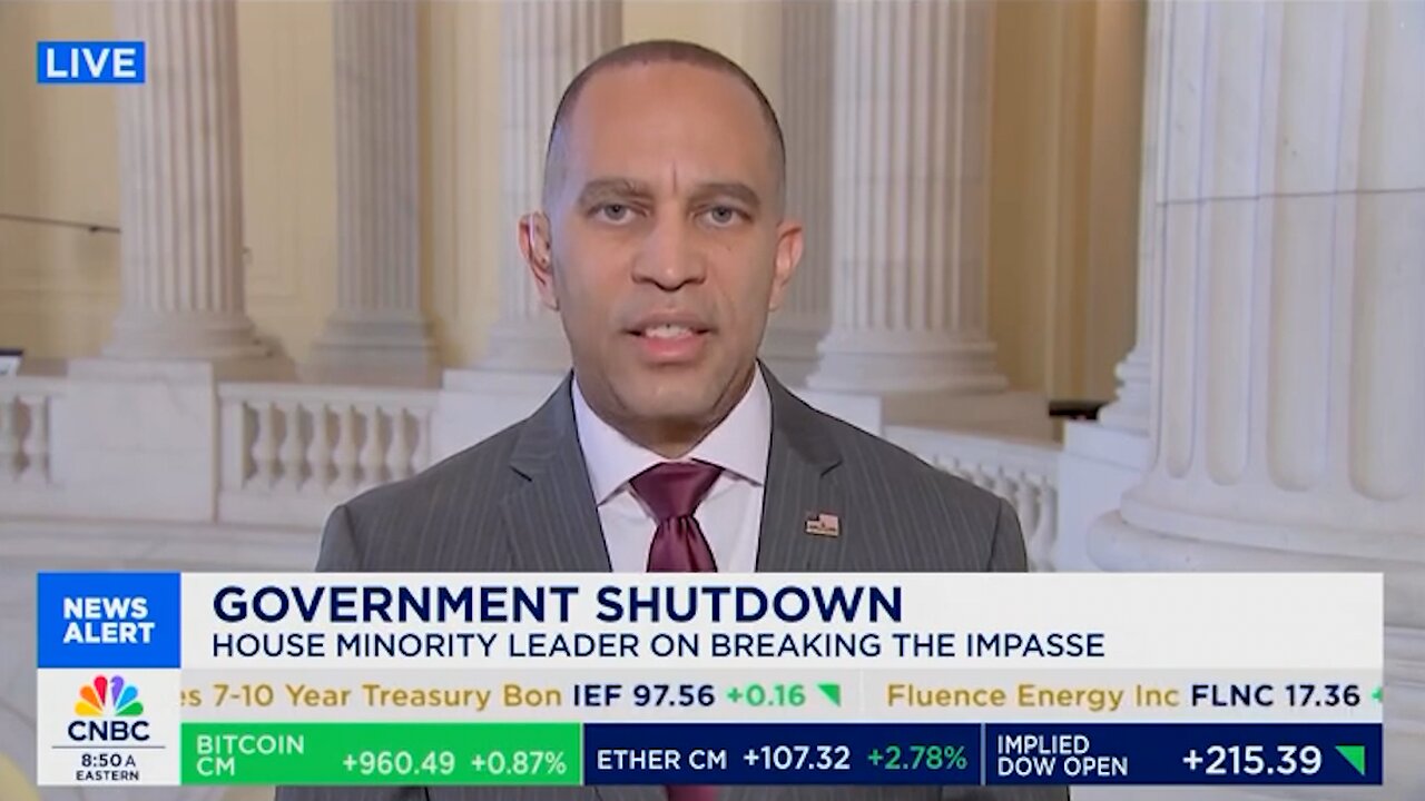 Hakeem Jeffries CALLED OUT By CNBC For Gov't Shutdown