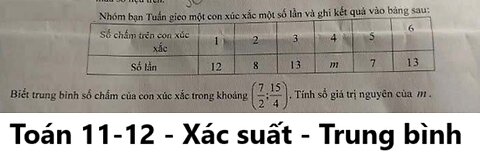 Toán 11-12: Nhóm bạn Tuấn gieo một con xúc xắc một số lần và ghi kết quả vào bảng sau. Biết trung