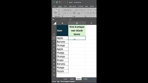 Extracting the First Four Unique Non-Blank Items from a List #shorts #viral #trending