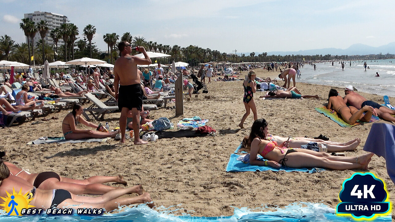 4K Crowded beach ☀️ WALKING