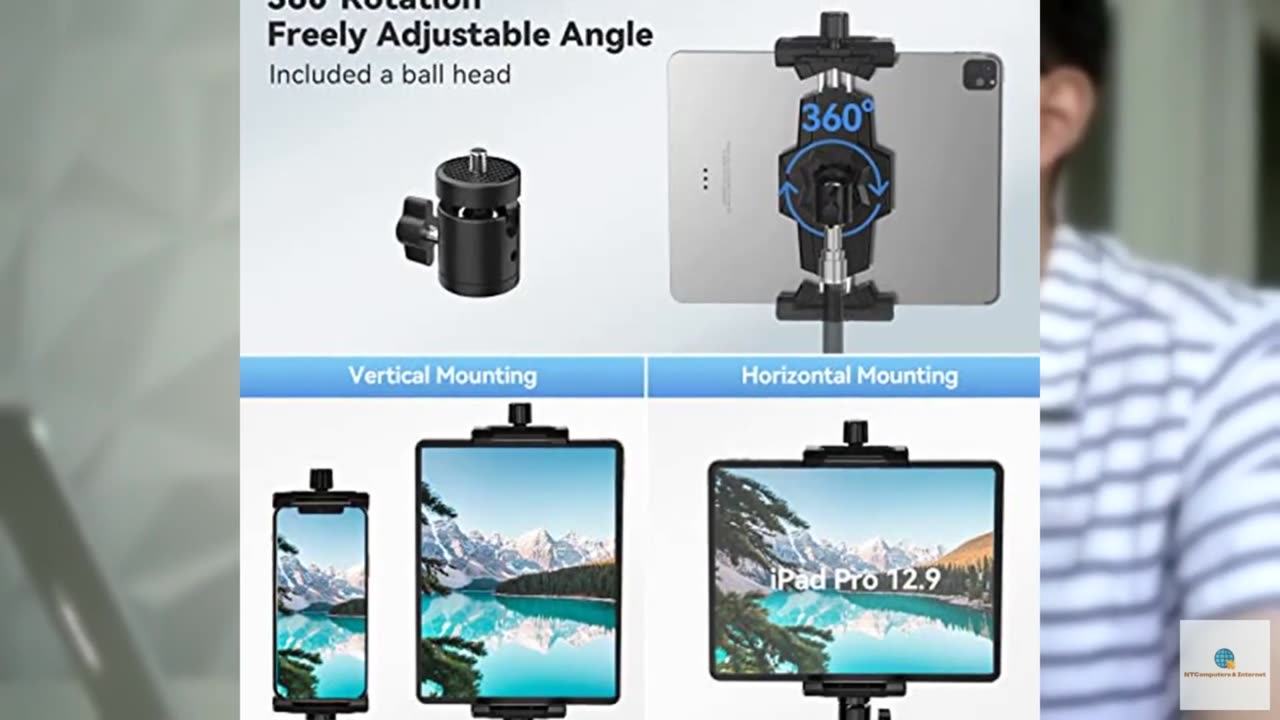 KDD iPad and Phone Tripod Mount Adapter with Ball Head, iPad Holder for Tripod,