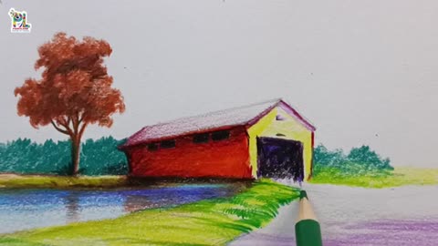 Wooden cabin in a Scenery Art With Color Pencils | Easy Color Pencil Art