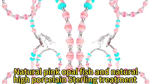 修正----GN-20250106-04 Natural pink opal, fish and natural high porcelain turquoise jewelry set