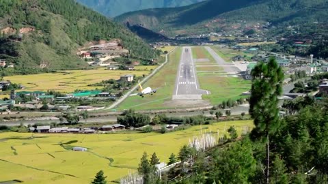 A Druk Air Airbus A319 lands at Paro Airport, Bhutan
