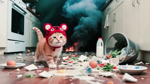 When Tiger-Hat Kitten steps into the kitchen, disaster strikes!