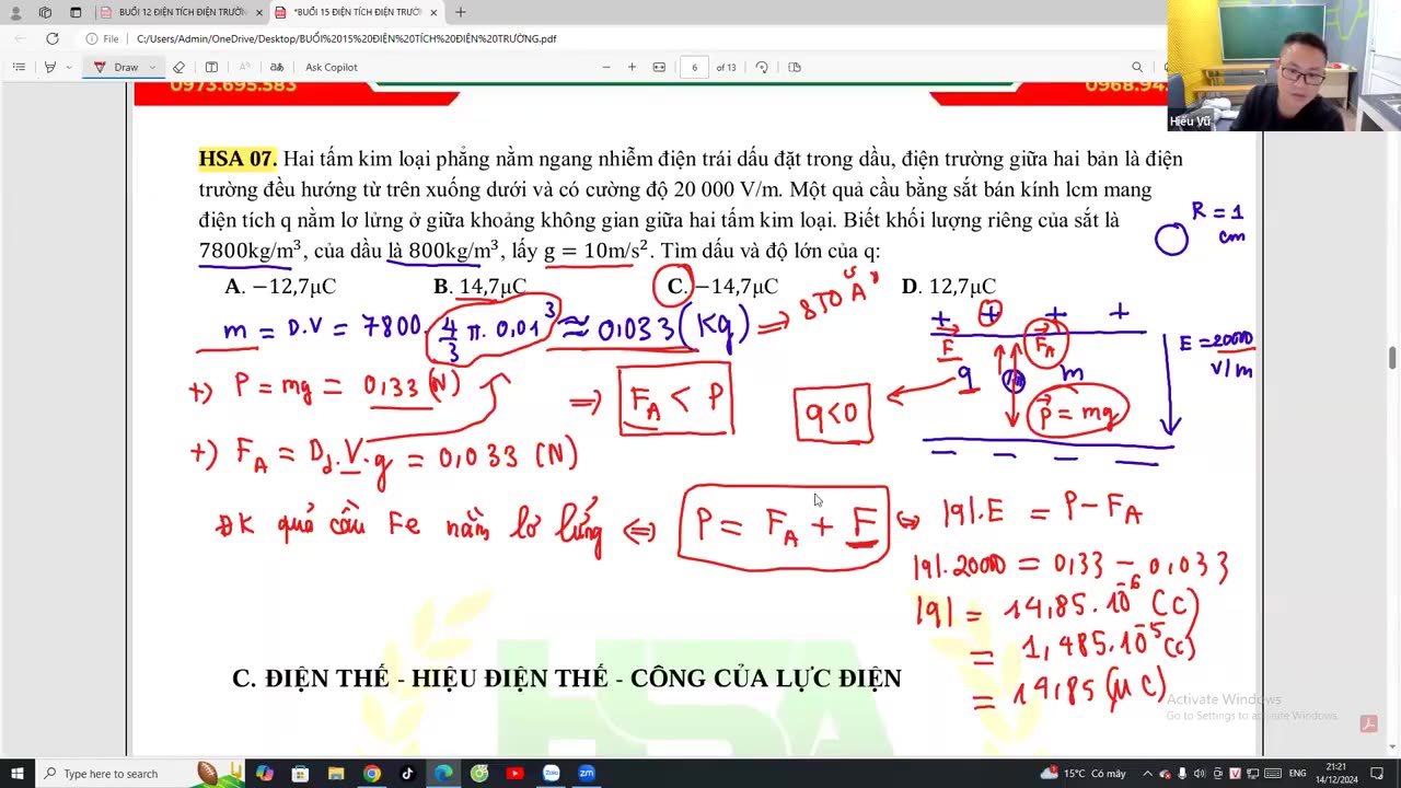 "VẬT LÝ BUỔI 13 : ĐIỆN TÍCH- ĐIỆN TRƯỜNG- ĐIỆN THẾ "