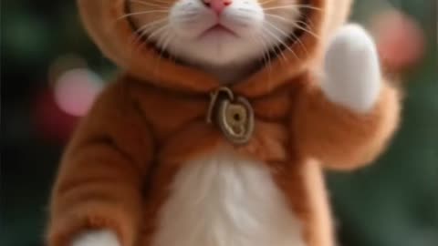 Kitten In Reindeer Costume Dancing