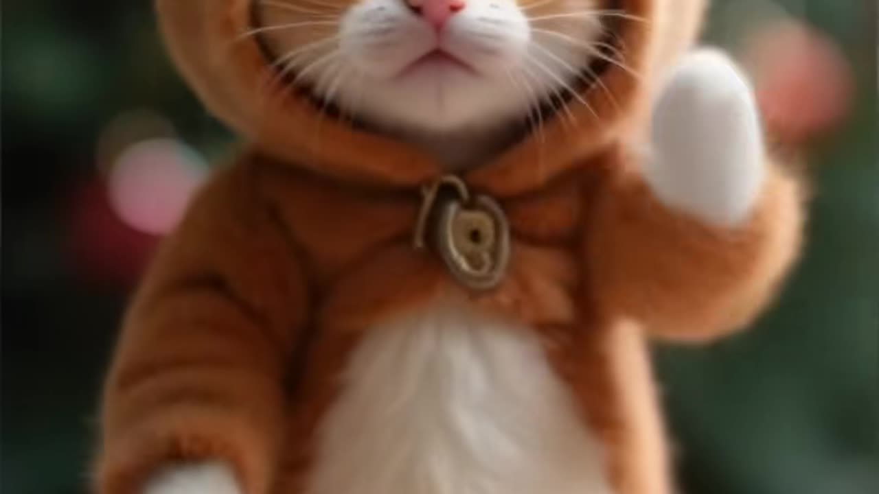 Kitten In Reindeer Costume Dancing