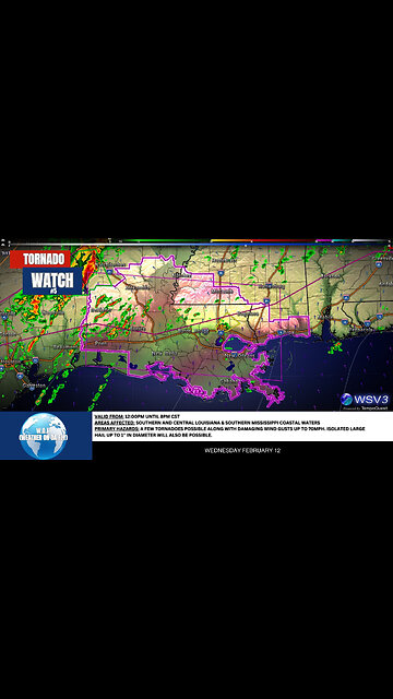 🌪️ Tornado Watch: LA & MS Storm Alert Until 8 PM CST! #shorts #weather