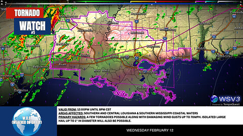 🌪️ Tornado Watch: LA & MS Storm Alert Until 8 PM CST! #shorts #weather