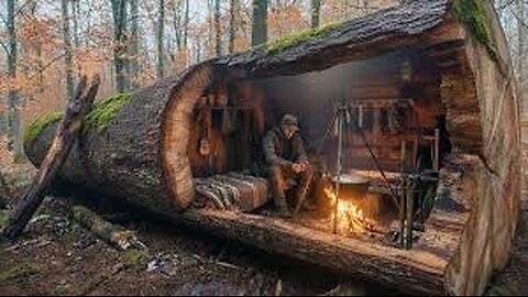 Building a Secret Dugout Inside a Hollow Tree | Building the Most Hidden Bushcraft Shelter