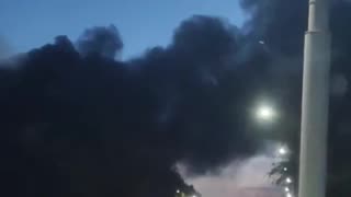 in Luhansk, there is a large-scale arson of military trucks at a gas station.