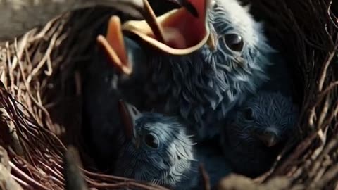 Mother bird feeding them