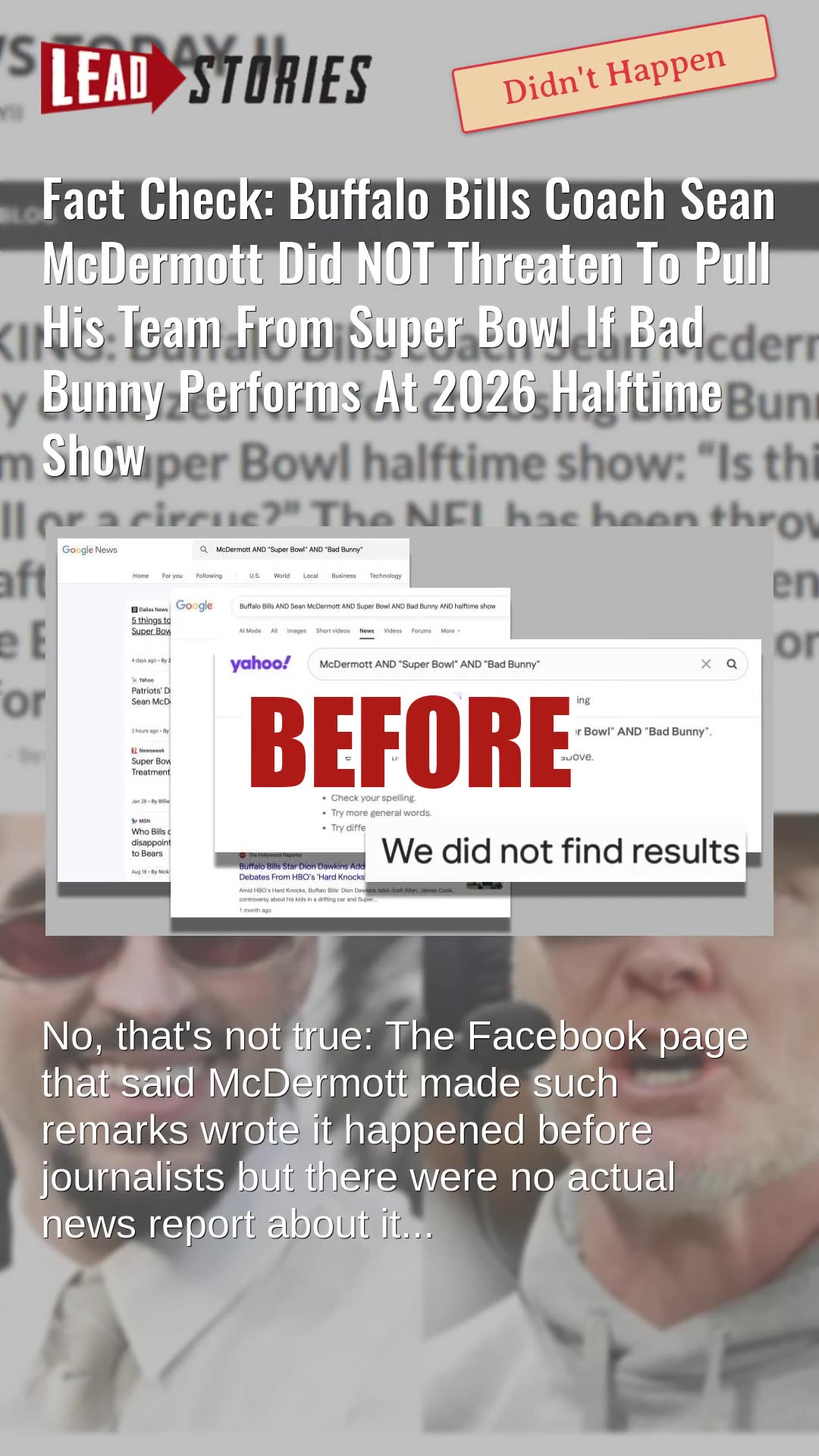 Fact Check: Sean McDermott Did NOT Threaten To Pull Buffalo Bills From Super Bowl Over Bad Bunny