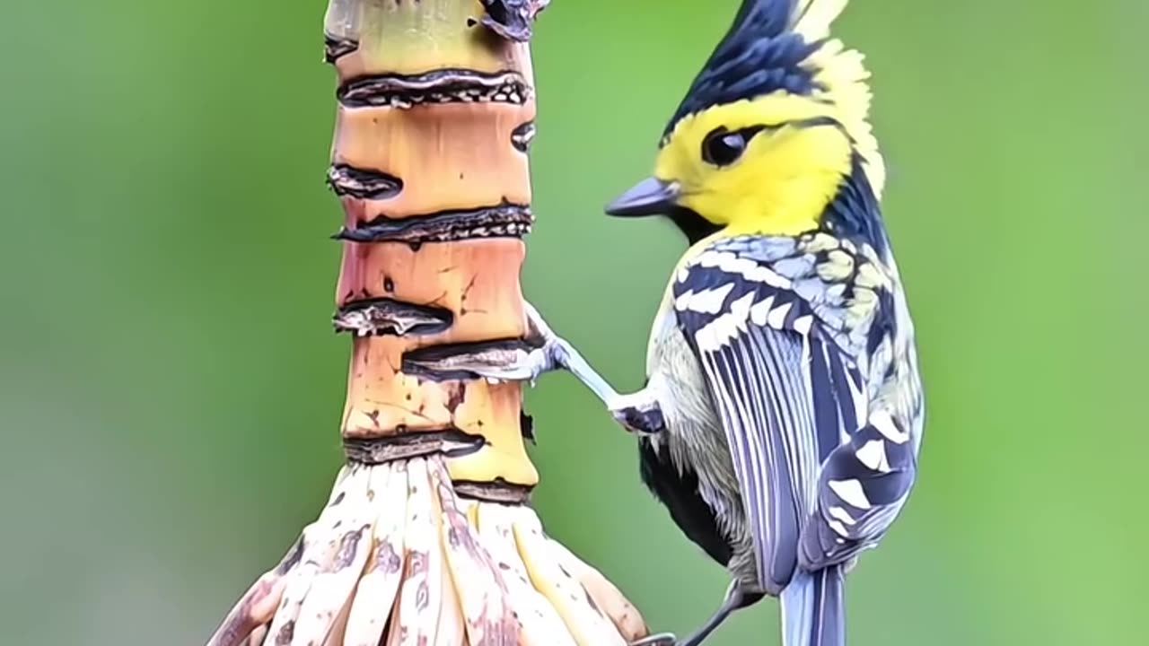 Vibrant meets vibrant! Yellow-cheeked tits perched gracefully on a banana flower