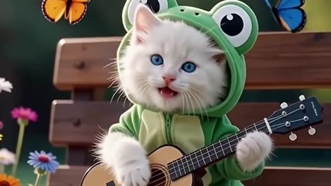 This cat is a rockstar 🎸😼#cat #cute #cats #frog