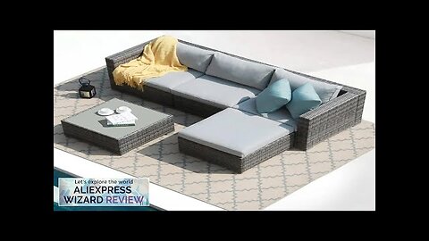 5 Piece Outdoor Patio Furniture Set Sectional Conversation All-Weather Grey PE Wicker Review