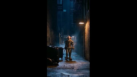 Scary clown chases people with a knife