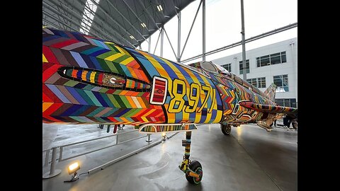 Decommissioned MiG-21 Soviet jet, completely covered with millions of multicolored glass beads