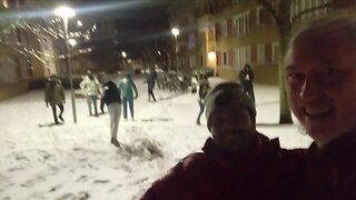 New year in Ryd, Linköping, Sweden. Indian snow-fight. Fireworks