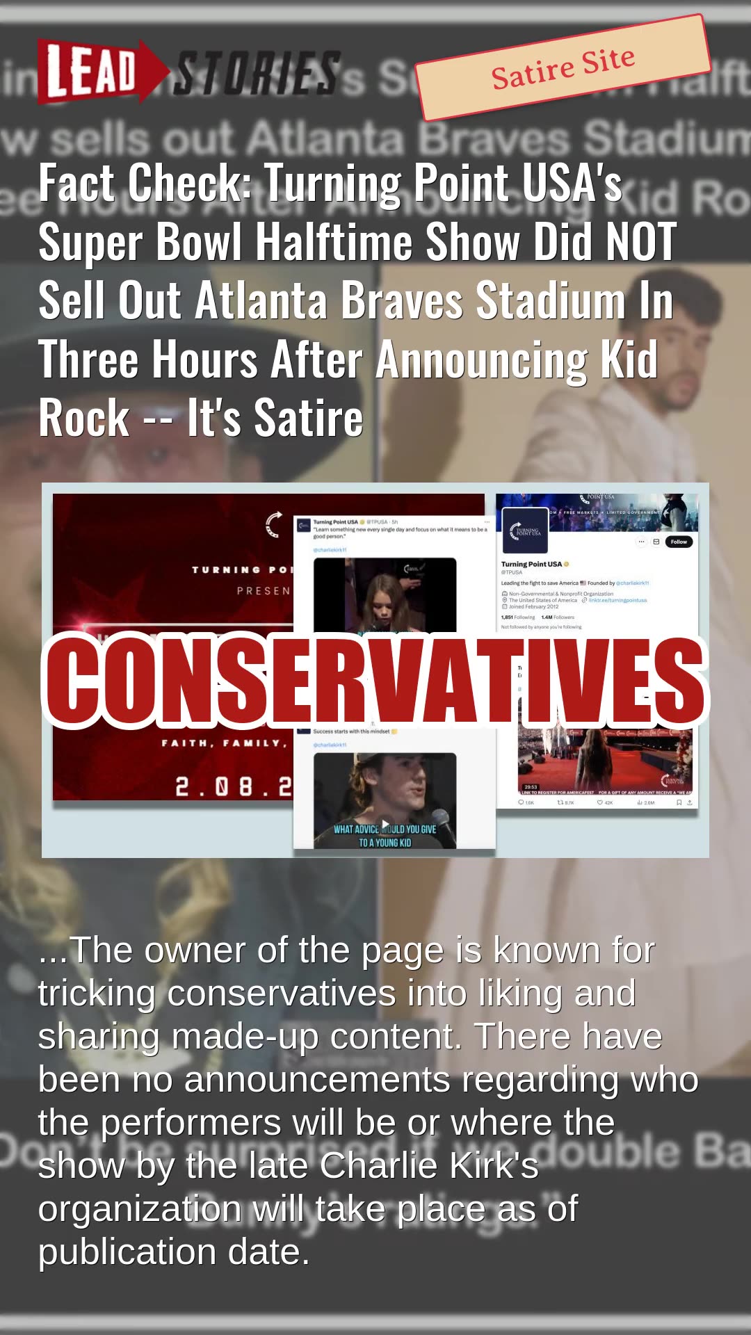 Fact Check: Turning Point USAs Super Bowl Halftime Show Did NOT Sell Out Atlanta Braves Stadium