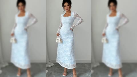 Lace Long Sleeve Square Neck Maxi Dress
