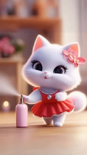 Cute Kitten of Cat is doing Makeup for the First