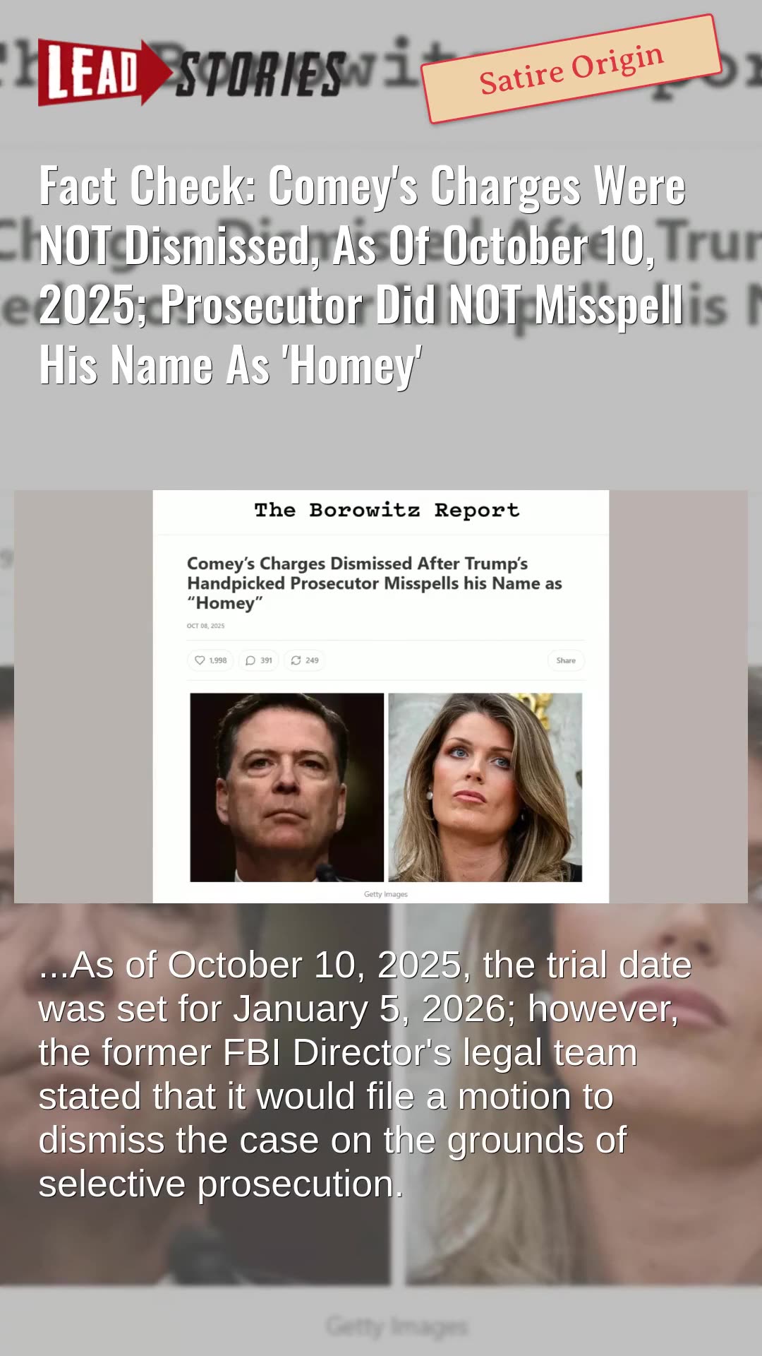 Fact Check: Comeys Charges NOT Dismissed Because Prosecutor Misspelled Name As Homey