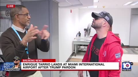 Enrique Tarrio arrives at Miami airport after Jan. 6 pardon, release from prison