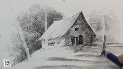 How to draw and Paint a Hut in Rural Scenery Art