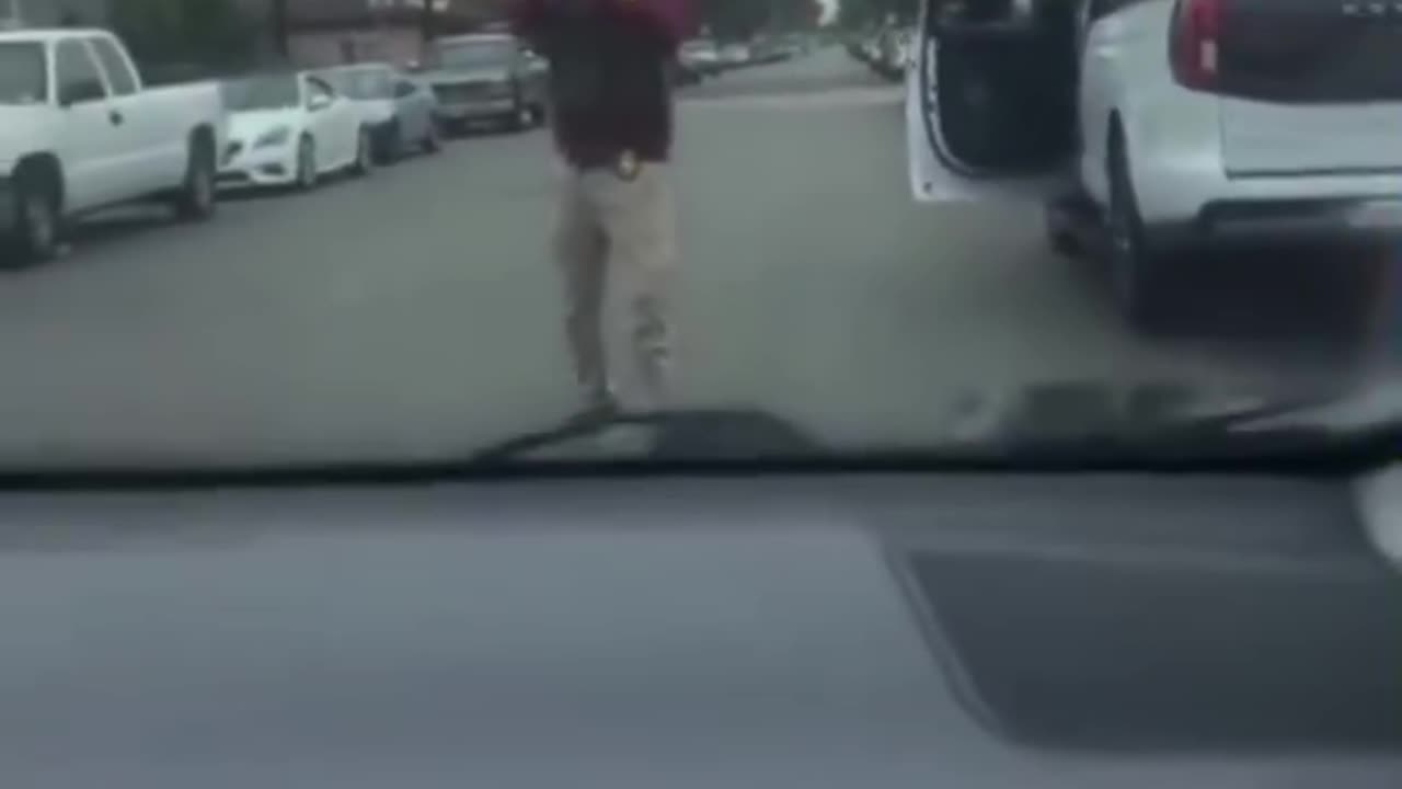 ICE agent pulls a gün on a woman that was following and harassing him.