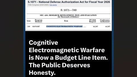 COGNITIVE ELECTROMAGNETIC WARFARE S.1071 - NATIONAL DEFENSE ACT FOR FISCAL YEAR 2026