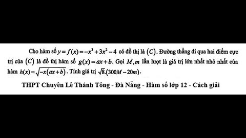 THPT Chuyên Lê Thánh Tông (Đà Nẵng): Toán 12; Cho hàm số y = f(x) = - x ^ 3 + 3x ^ 2 - 4 có đồ thị