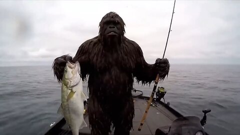 Bigfoot is catching fish and doing funny