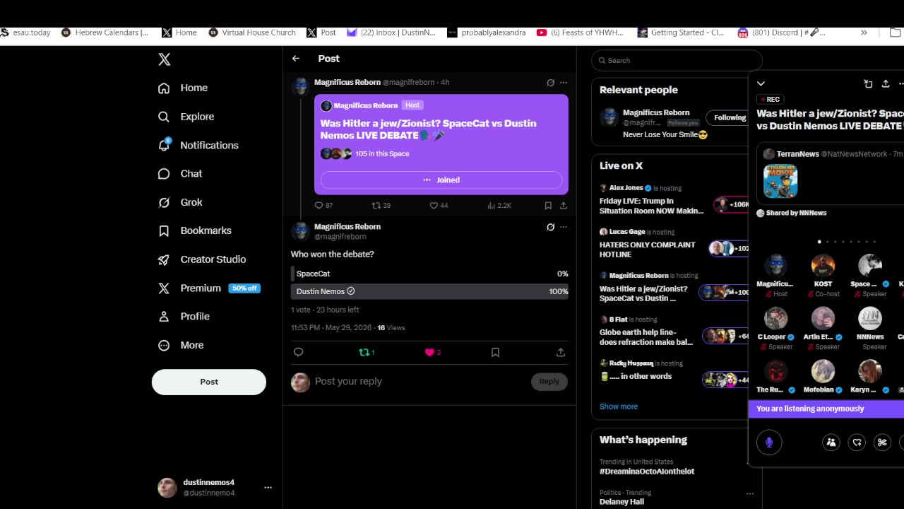 BUSTED! Twitter Rigs Debate Polls Against Dustin Nemos to Cover up Hitler Being Jewish