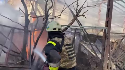 Fire in Kyiv, Ukraine (Obolonskyi District) after Russian shelling on 22 March 2022