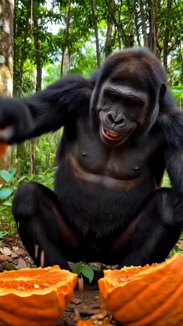 Gorilla Breaking open a Pumpkin