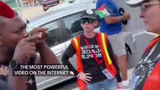 An immigrant from Africa argues with Democrats at No Kings Protest