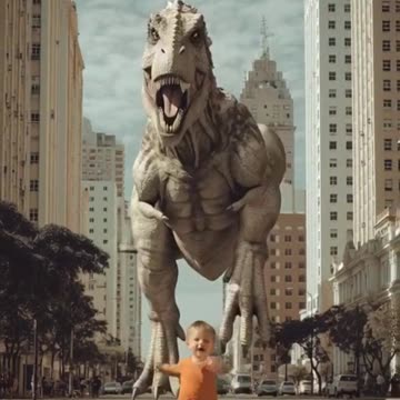 Bebê gigante engatinhando pela cidade.