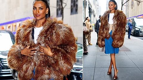 Simone Ashley Turns Heads in NYC with Brown Faux-Fur & Denim