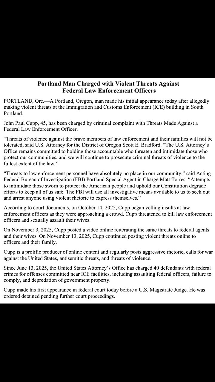 FAFO! John Paul Cupp, of Portland, faces a decade in prison after threatening to kill ICE agents,