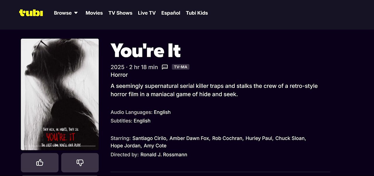 🎬 The Terror is on TUBI...Watch You're It Now!