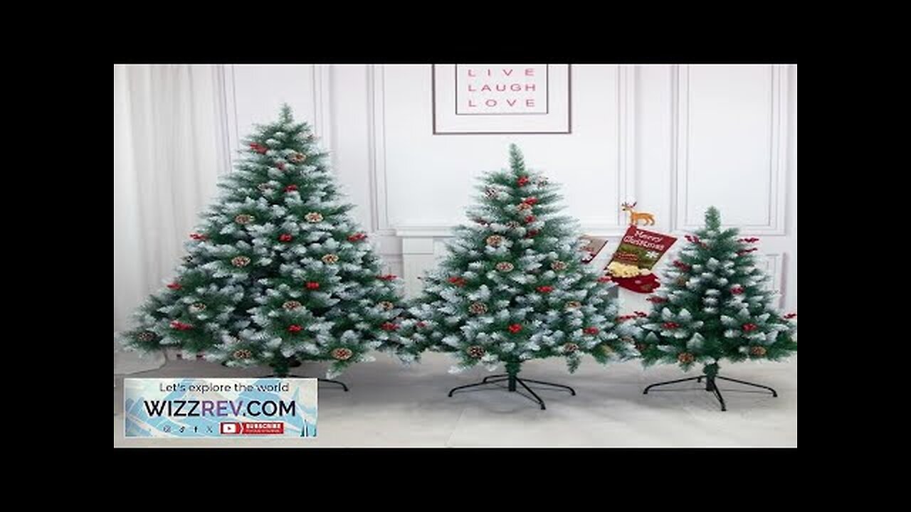 Artificial ChristmasTree 180cm/ 150cm/ 120cm Snowy Xmas Tree with Pinecones and Red Review