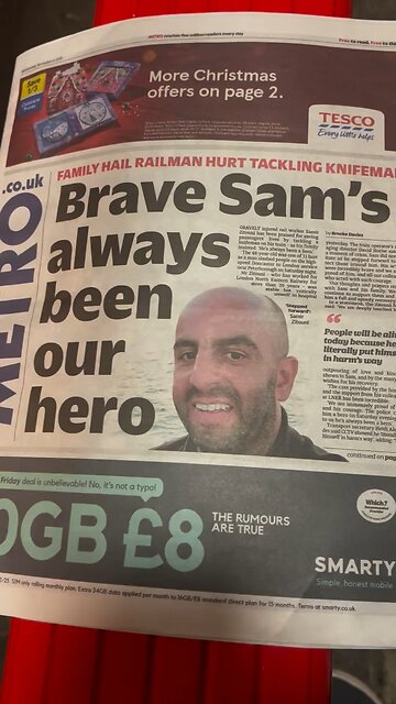 Mainstream media talks about the Muslim hero that stopped the knife man in train Doncaster to London