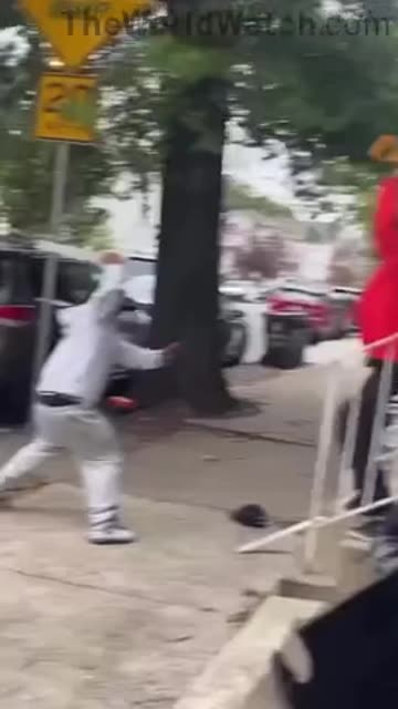Chaotic porch street fight with shovels, a bmx and nipples