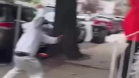 Chaotic porch street fight with shovels, a bmx and nipples