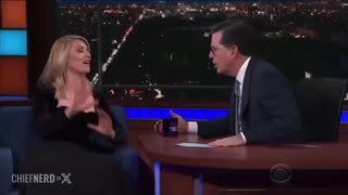 The Homeland actress spilled the beans and gave Colbert a panic attack.