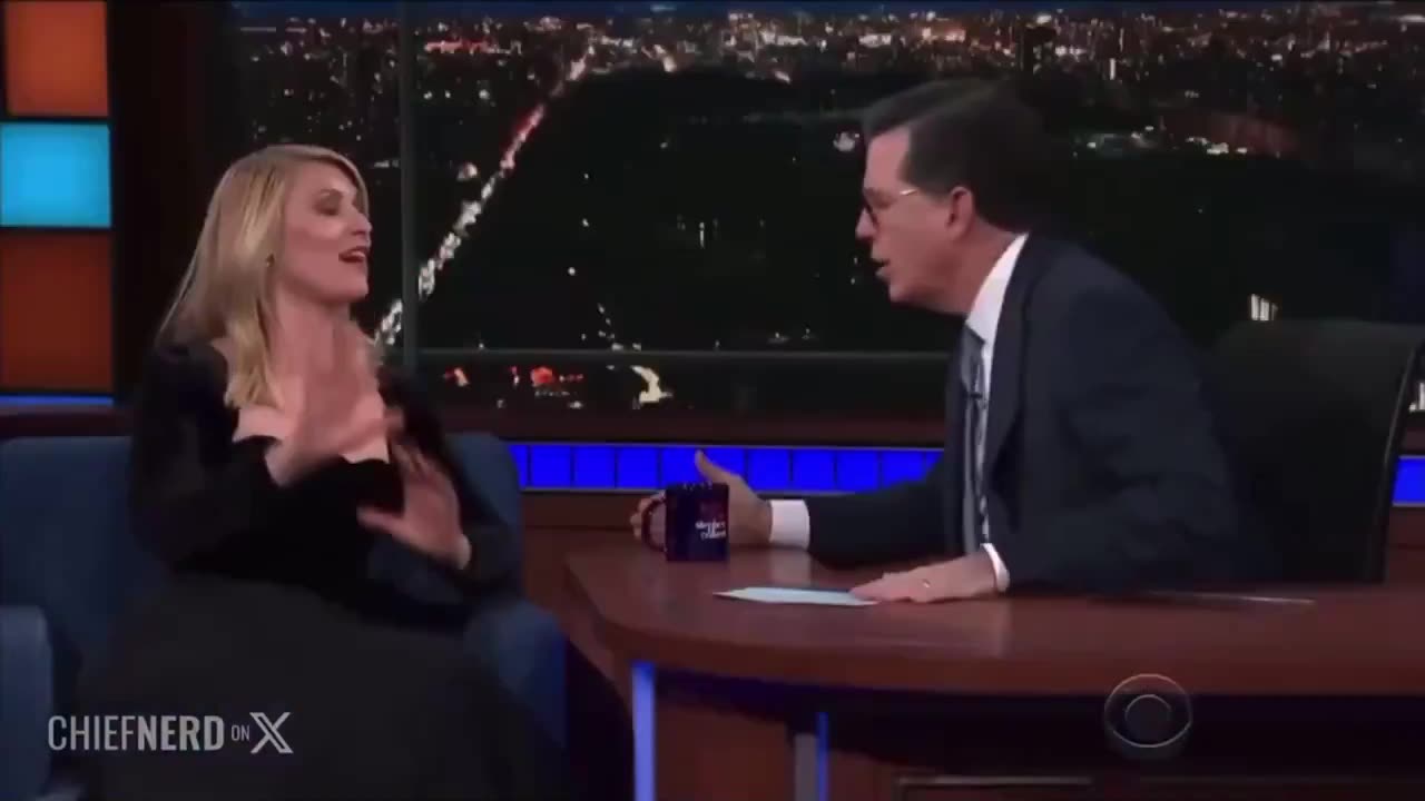 The Homeland actress spilled the beans and gave Colbert a panic attack.