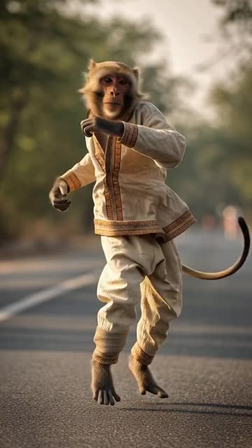 monkey dancing on road like men